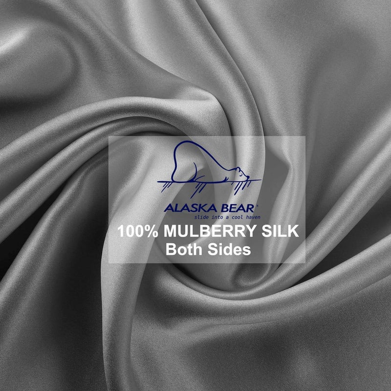 ALASKA BEAR Silk Pillowcase Men Women Beauty Anti Face Wrinkle Pillow Slip Case Real Mulberry Silk Queen Size with Zipper Closure (1pc, Iron Grey) - Image 4